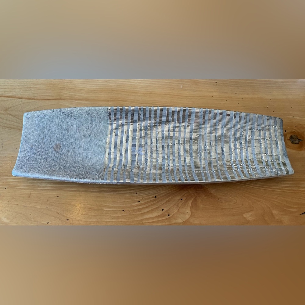 Silver and Cream Rectangular Decorative Tray